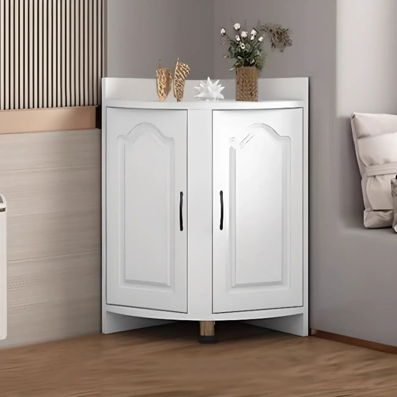 Petit meuble de rangement d'angle moderne en bois blanc