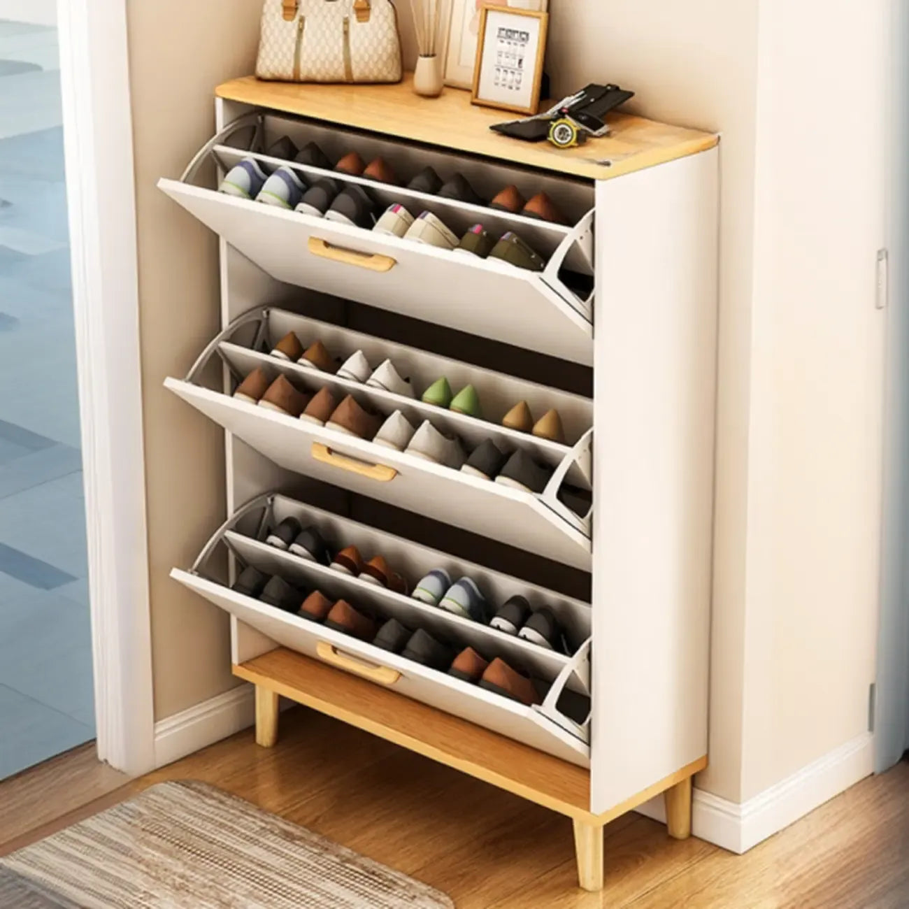 Meuble à chaussures vertical en bois pour entrée