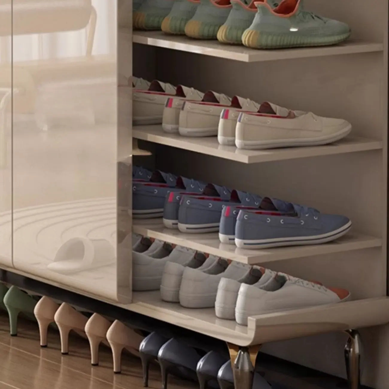 Meuble à chaussures en bois blanc crème avec tiroir pour entrée