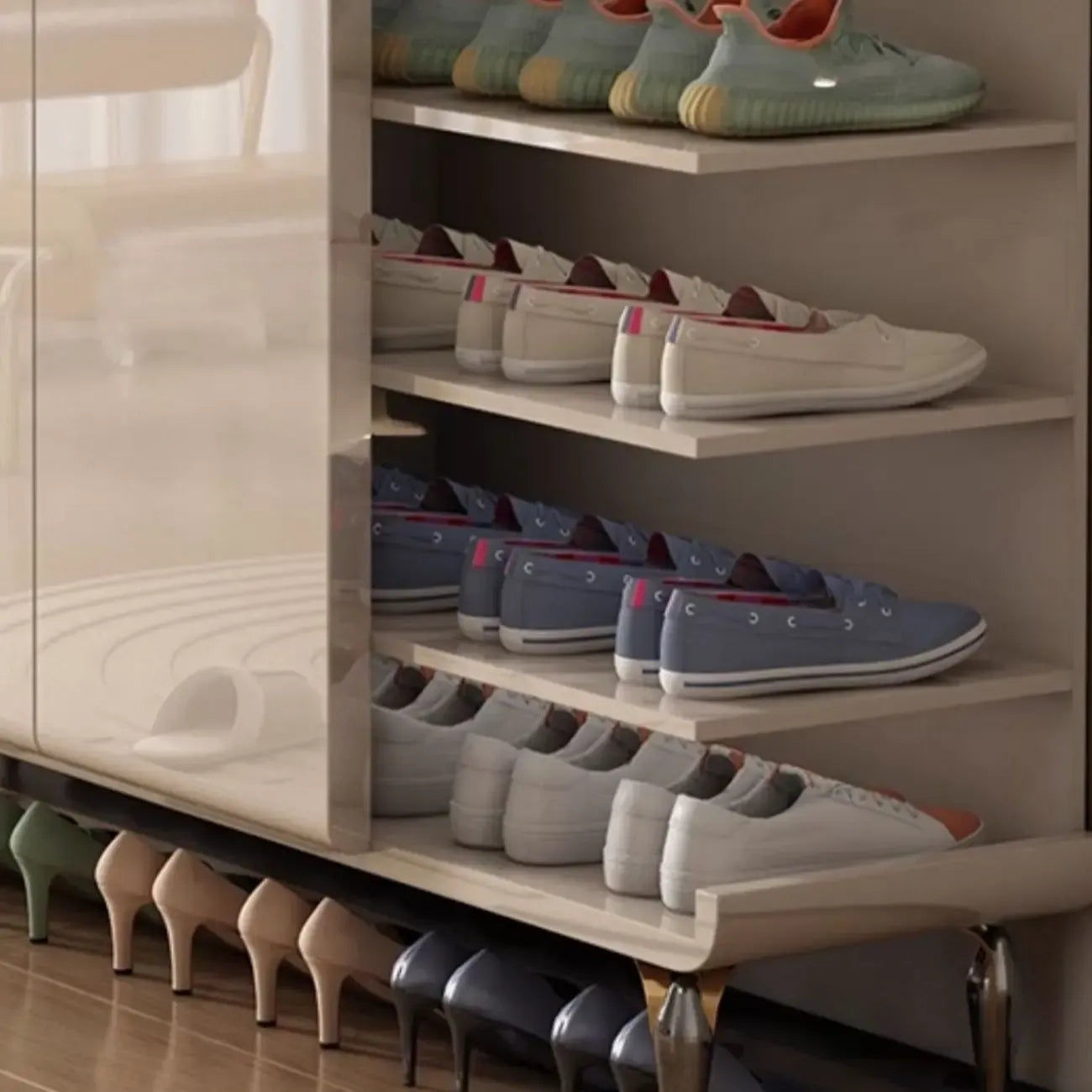 Meuble à chaussures en bois blanc crème avec tiroir pour entrée