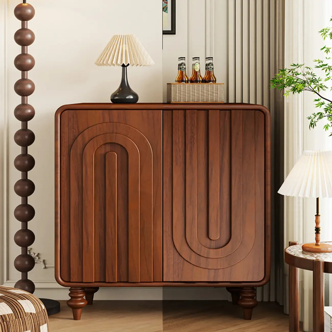 Armoire à chaussures d'entrée en bois à 3 portes sculptées en forme de vague
