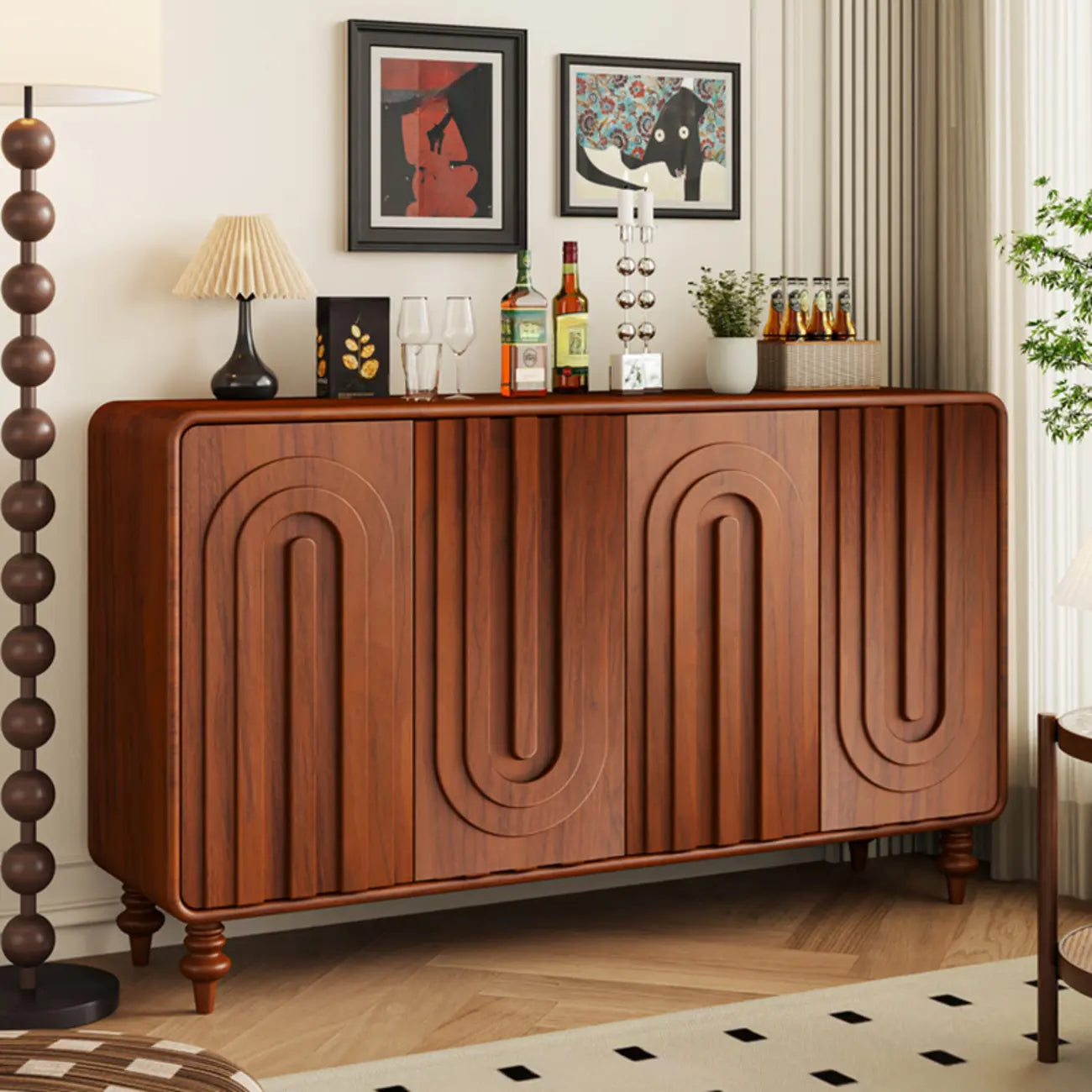 Armoire à chaussures d'entrée en bois à 3 portes sculptées en forme de vague
