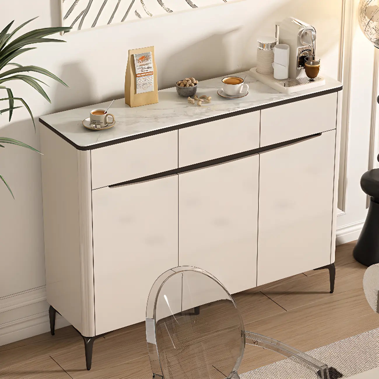 Meuble à chaussures d'entrée en bois kaki avec plateau en marbre
