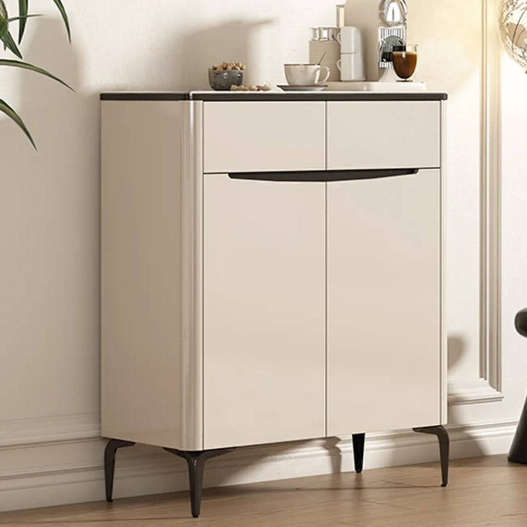 Meuble à chaussures d'entrée en bois kaki avec plateau en marbre
