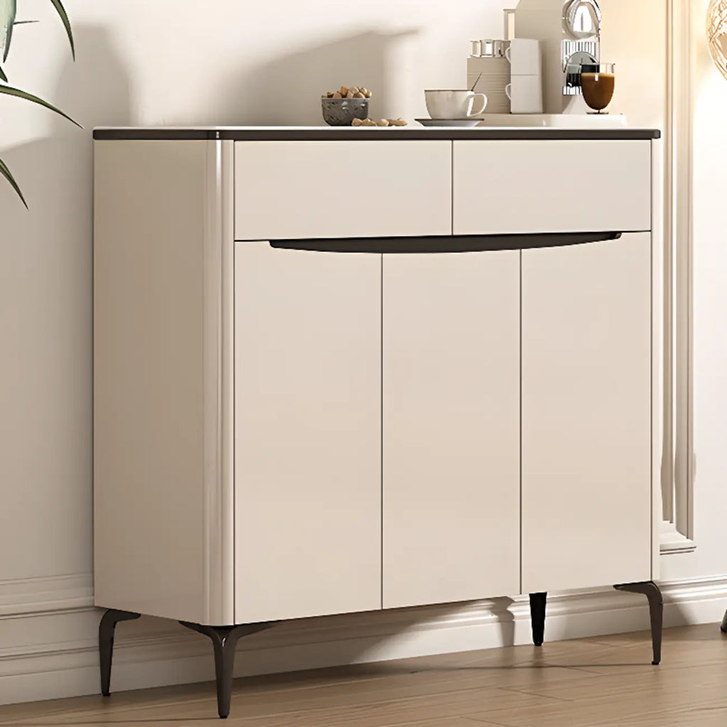 Meuble à chaussures d'entrée en bois kaki avec plateau en marbre