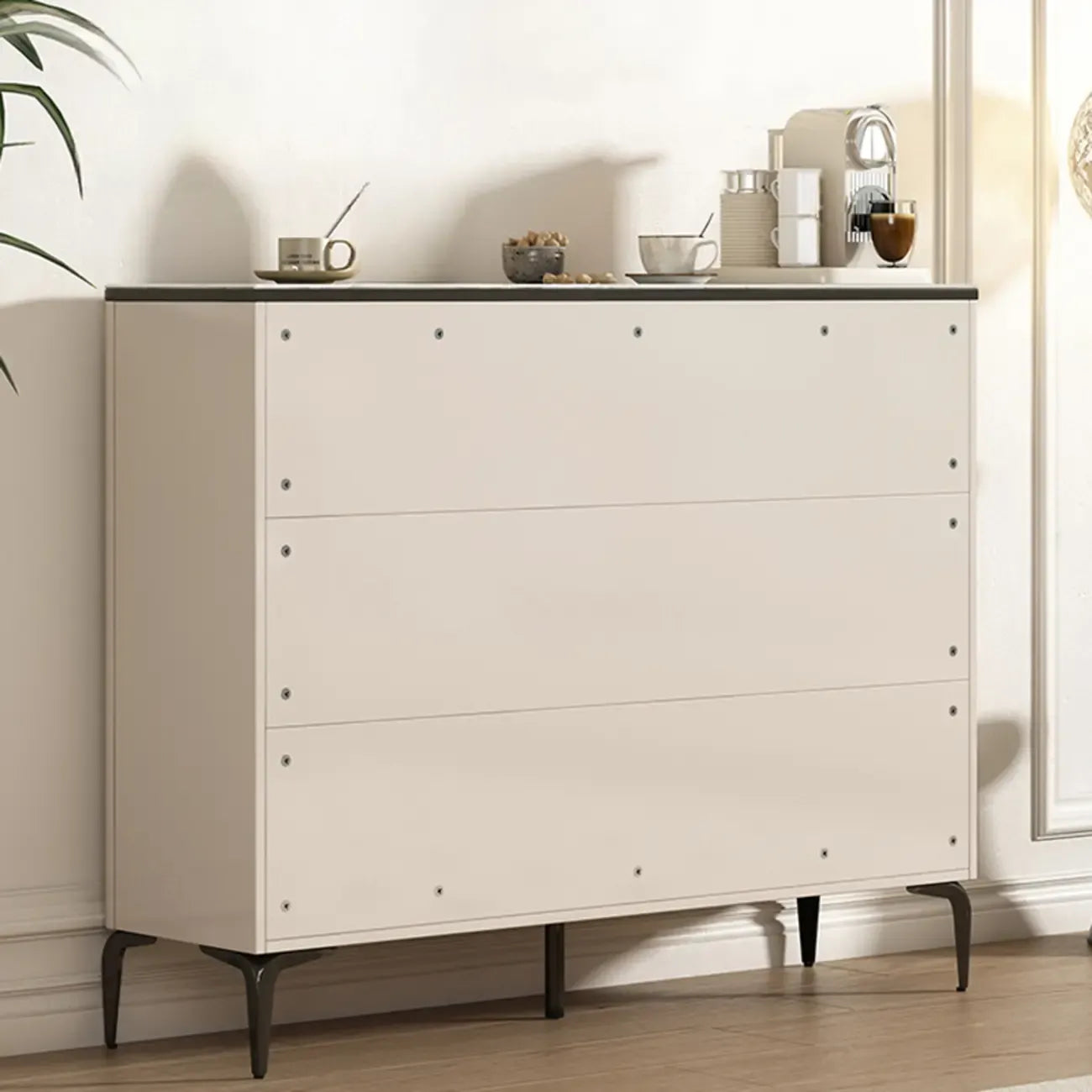 Meuble à chaussures d'entrée en bois kaki avec plateau en marbre