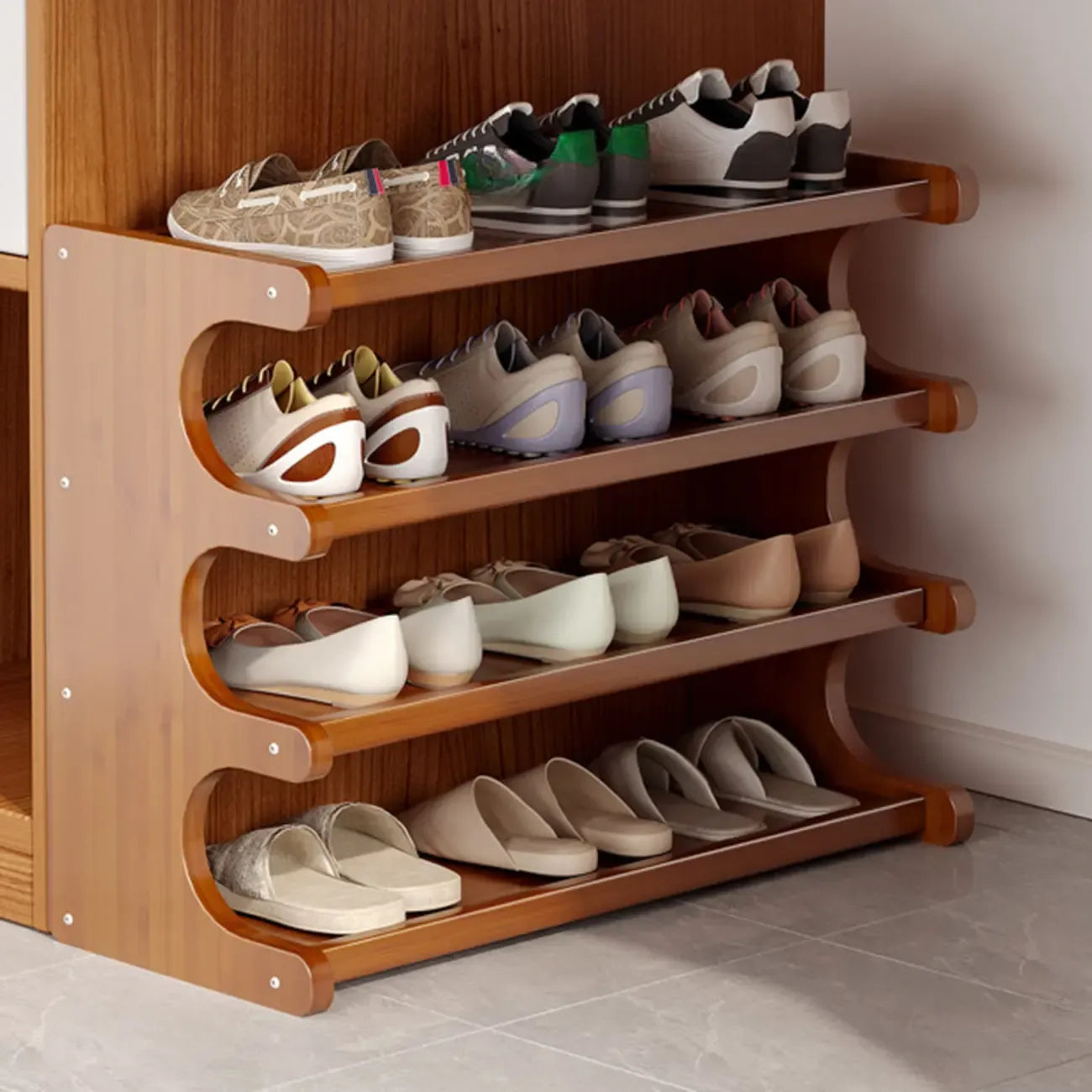 Étagère à chaussures moderne en bois marron