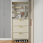 Meuble à chaussures étroit et moderne en bois blanc avec façade rabattable et réglable