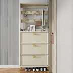 Meuble à chaussures étroit et moderne en bois blanc avec façade rabattable et réglable