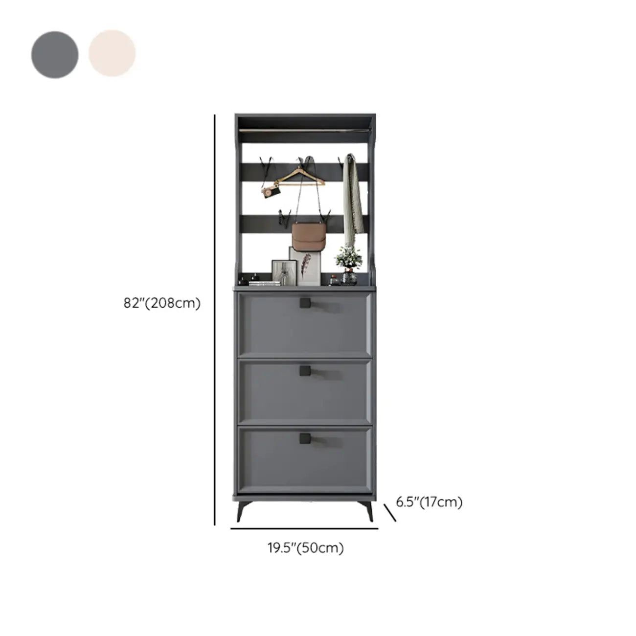 Meuble à chaussures étroit et moderne en bois blanc avec façade rabattable et réglable