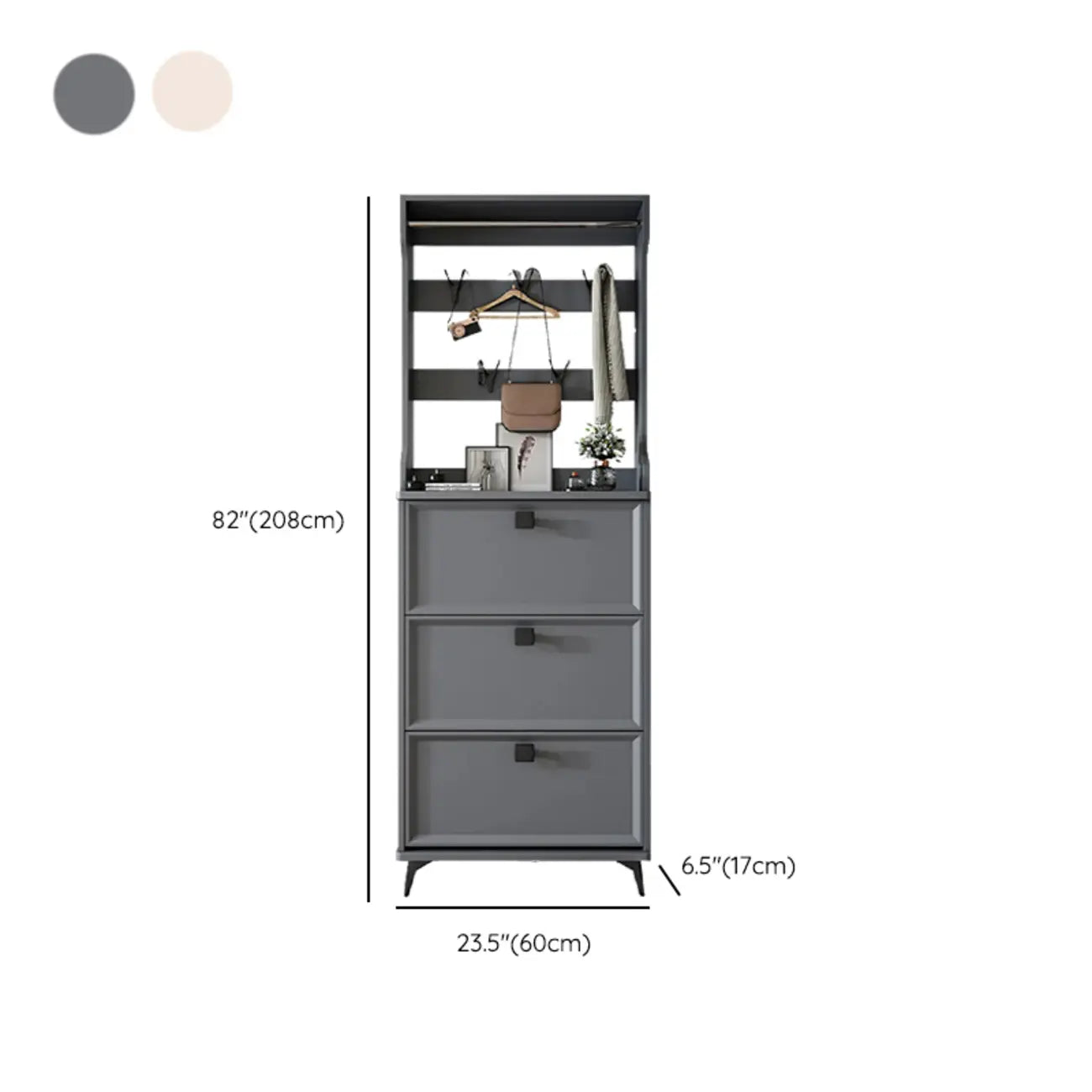 Meuble à chaussures étroit et moderne en bois blanc avec façade rabattable et réglable