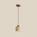 Suspension cylindrique moderne en bois et pierre beige, disque lumineux