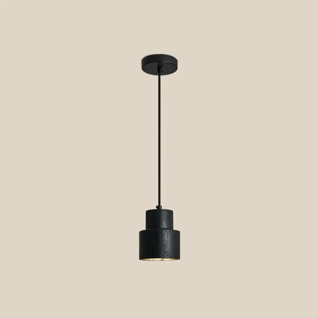 Suspension cylindrique moderne en bois et pierre beige, disque lumineux