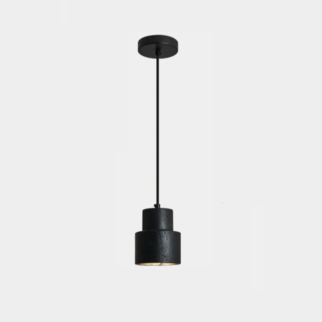 Suspension cylindrique moderne en bois et pierre beige, disque lumineux