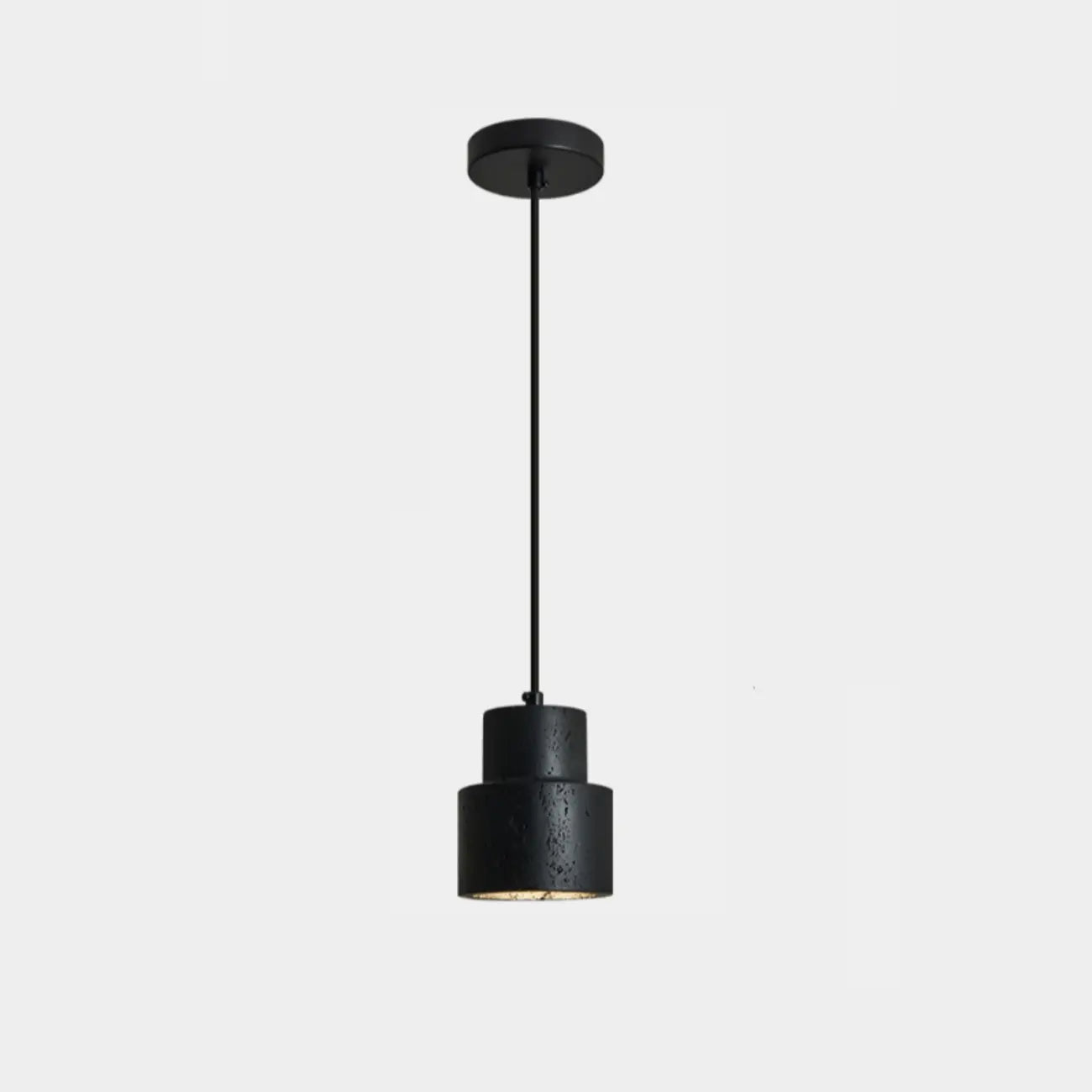 Suspension cylindrique moderne en bois et pierre beige, disque lumineux