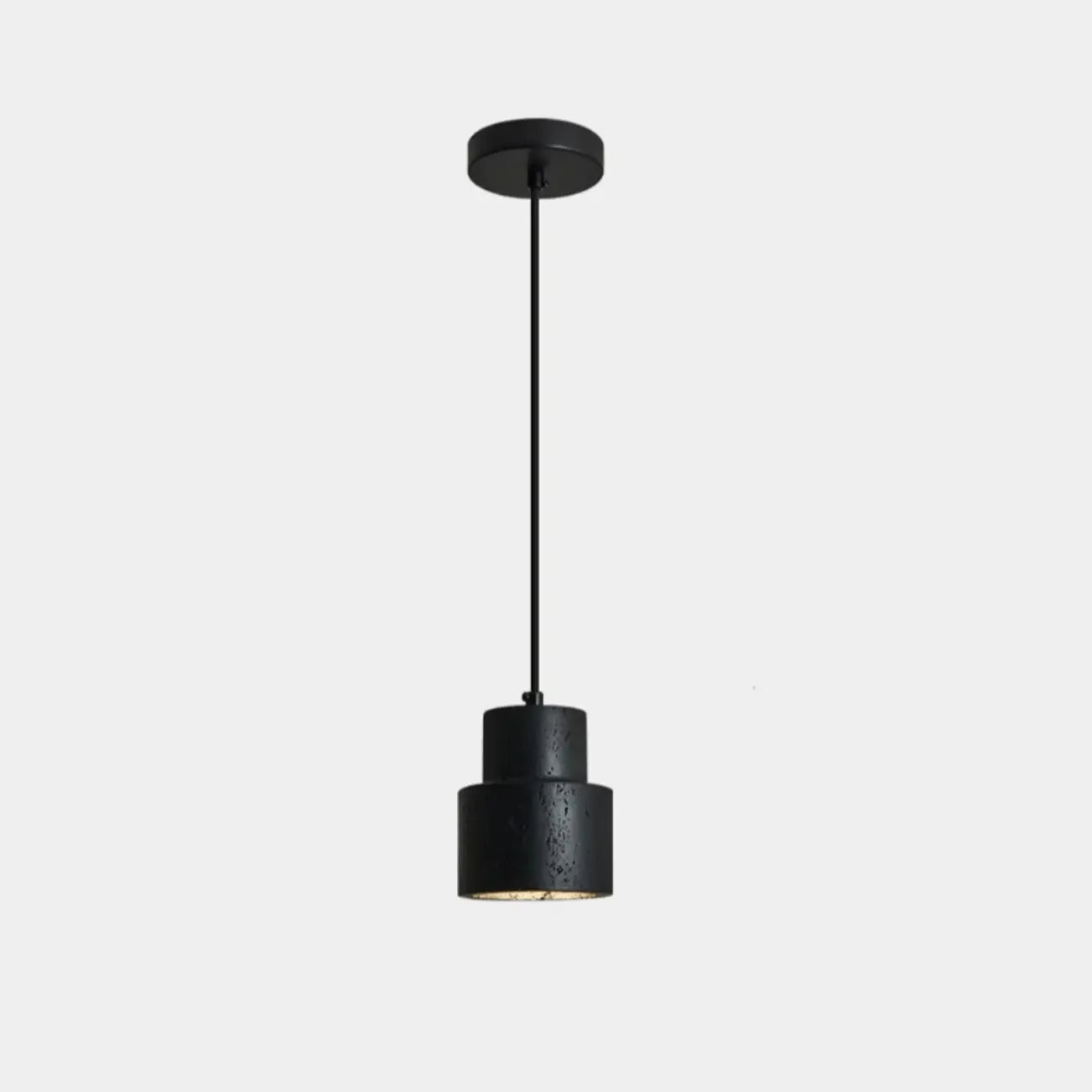 Suspension cylindrique moderne en bois et pierre beige, disque lumineux