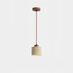 Suspension cylindrique moderne en bois et pierre beige, disque lumineux