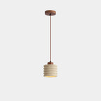 Suspension cylindrique moderne en bois et pierre beige, disque lumineux