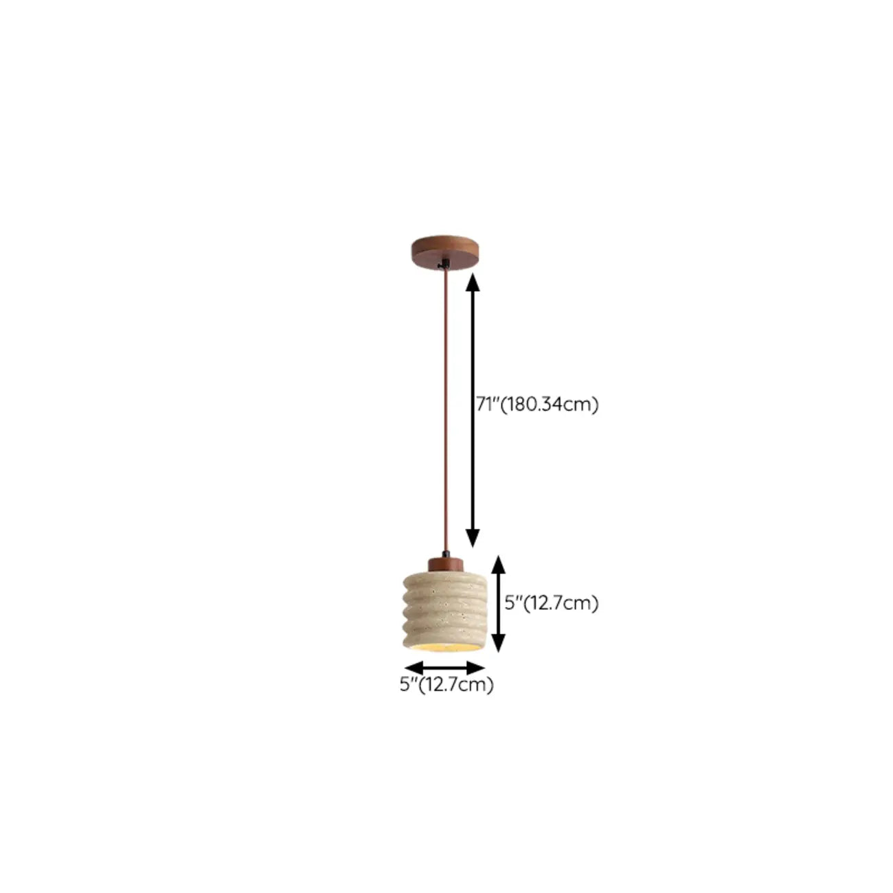 Suspension cylindrique moderne en bois et pierre beige, disque lumineux