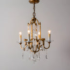 Lustre candélabre vintage traditionnel doré avec cristal