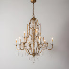 Lustre candélabre vintage traditionnel doré avec cristal