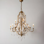 Lustre candélabre vintage traditionnel doré avec cristal