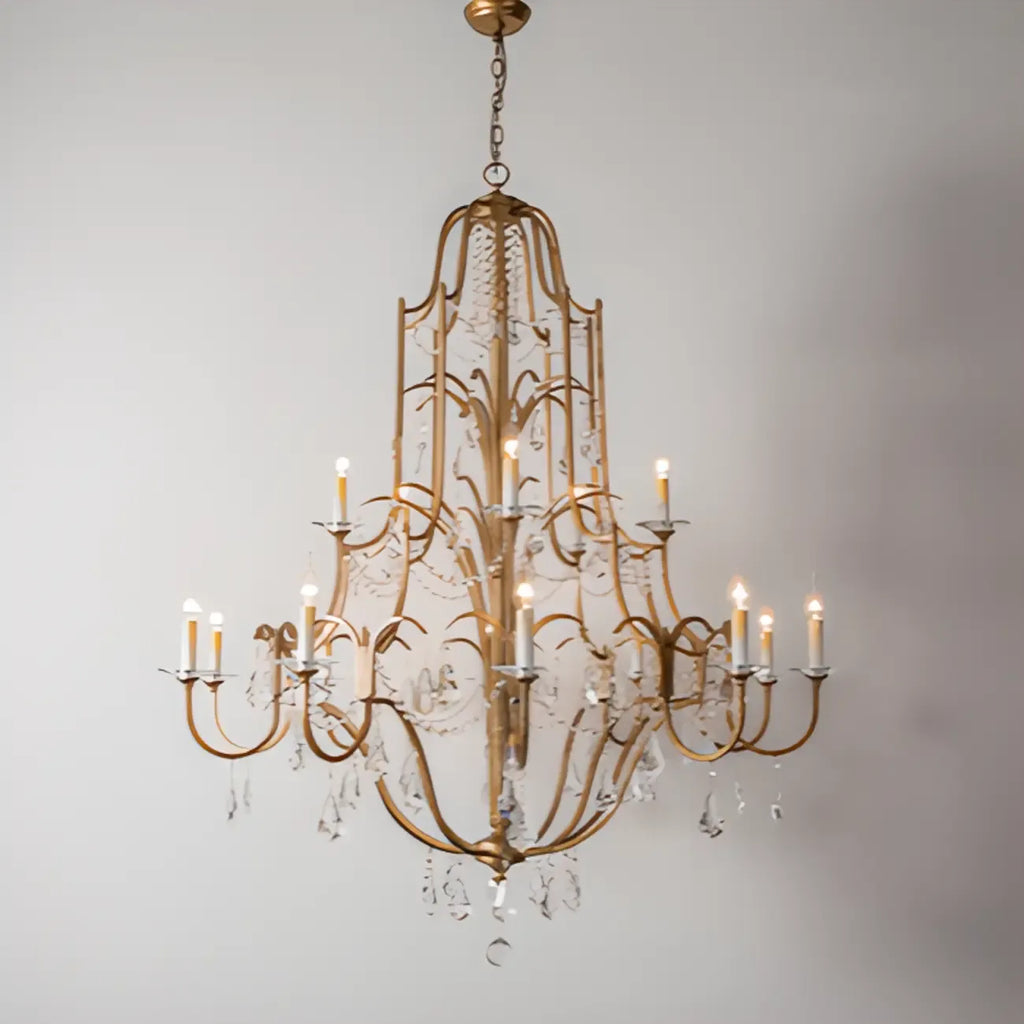 Lustre candélabre vintage traditionnel doré avec cristal