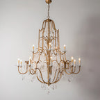 Lustre candélabre vintage traditionnel doré avec cristal