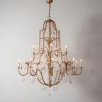 Lustre candélabre vintage traditionnel doré avec cristal