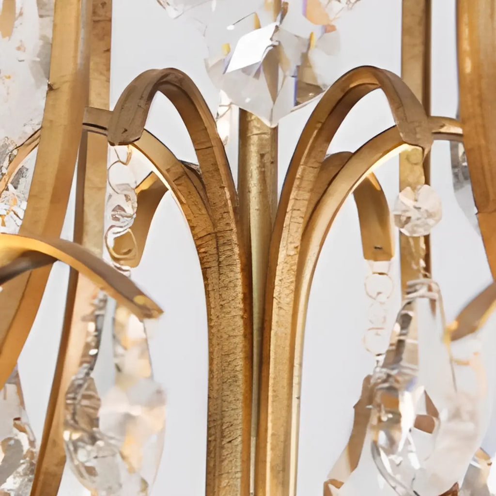 Lustre candélabre vintage traditionnel doré avec cristal
