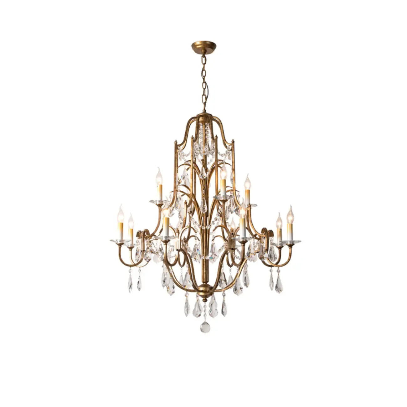 Lustre candélabre vintage traditionnel doré avec cristal