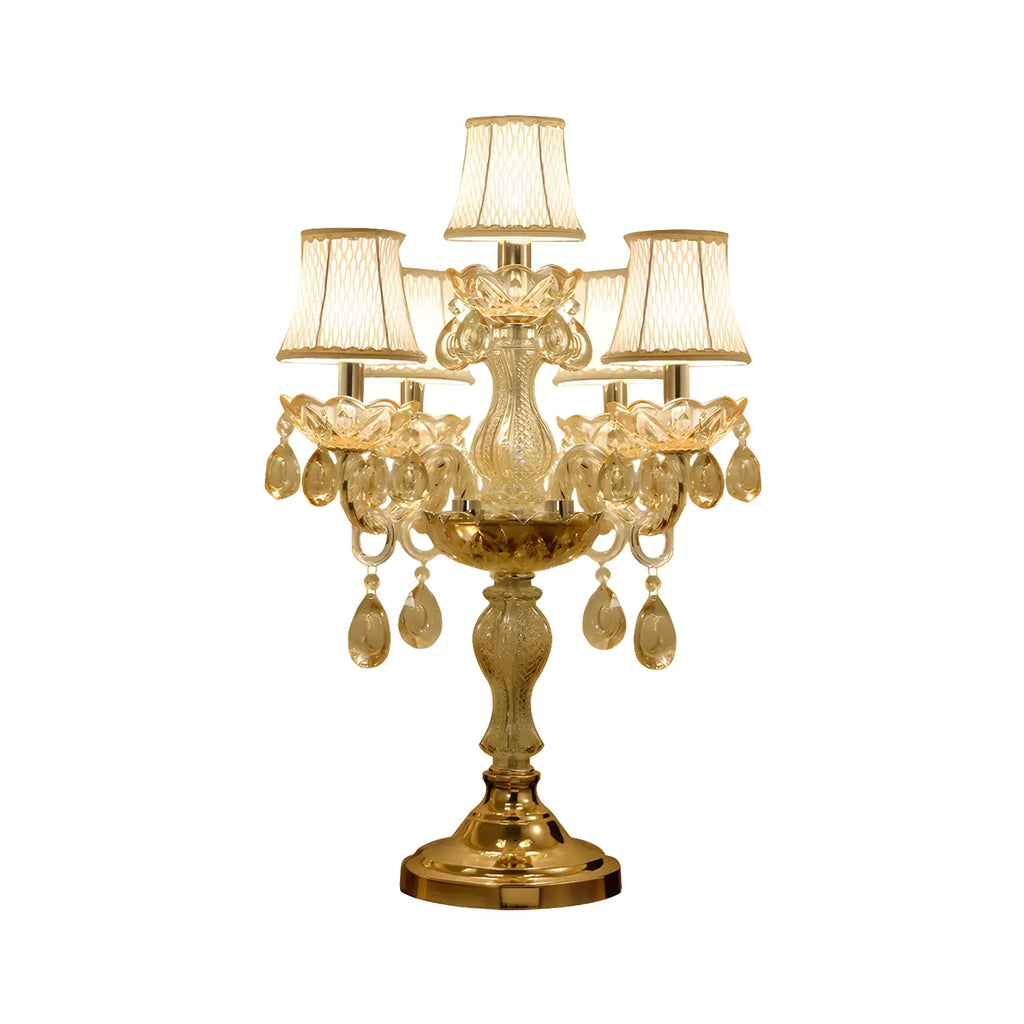 Lampe de table candélabre en cristal doré à plusieurs lumières de luxe