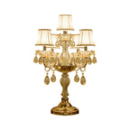 Lampe de table candélabre en cristal doré à plusieurs lumières de luxe