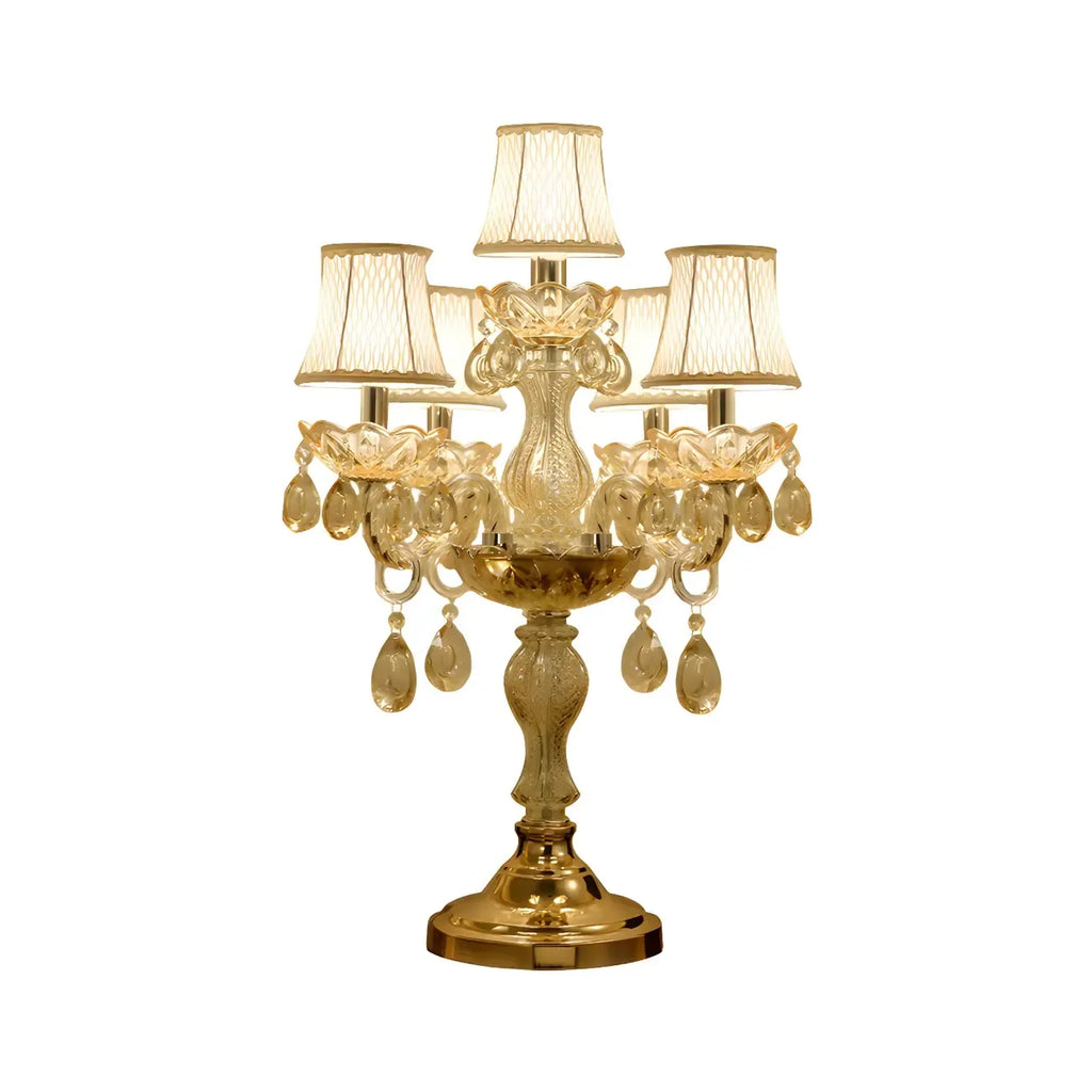 Lampe de table candélabre en cristal doré à plusieurs lumières de luxe
