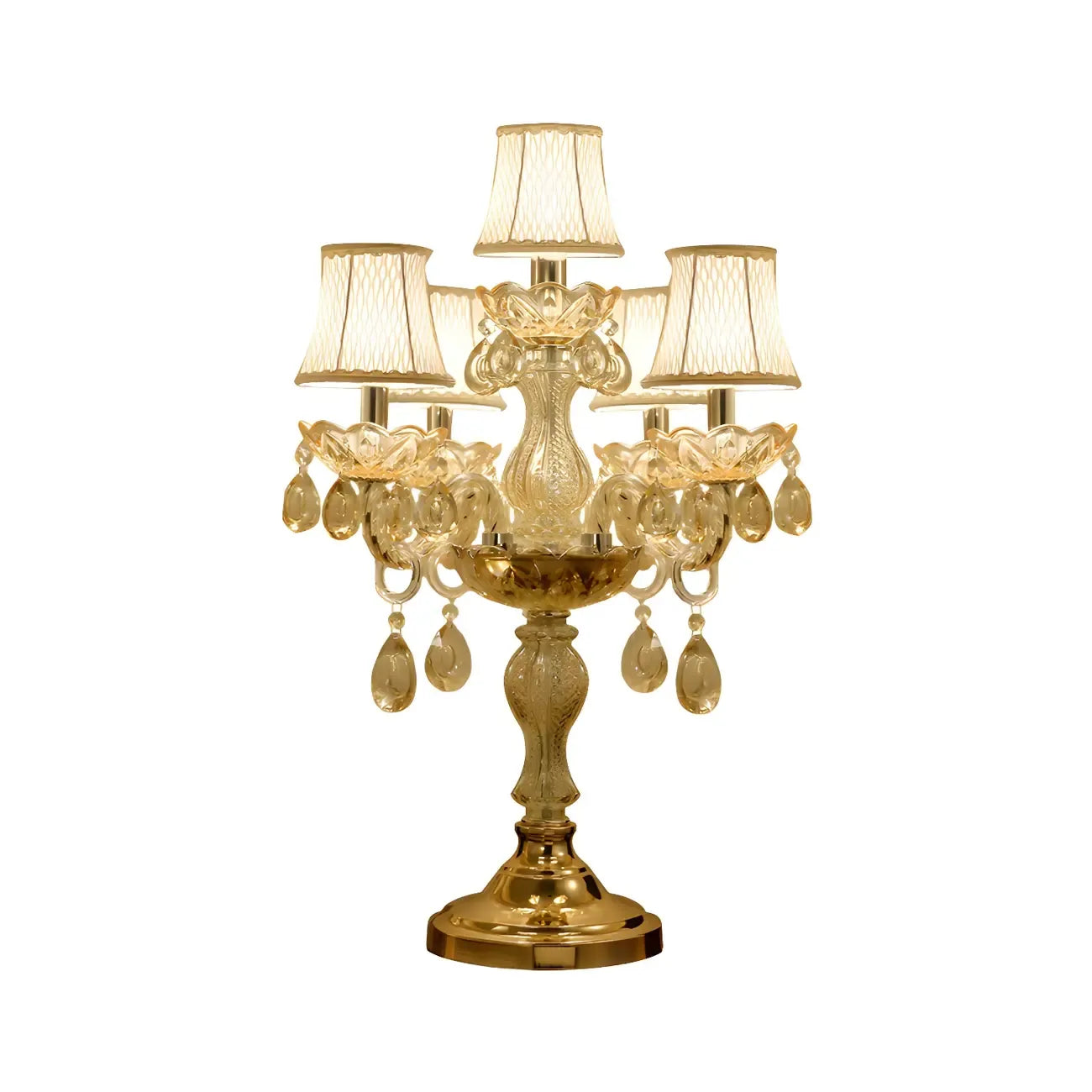Lampe de table candélabre en cristal doré à plusieurs lumières de luxe