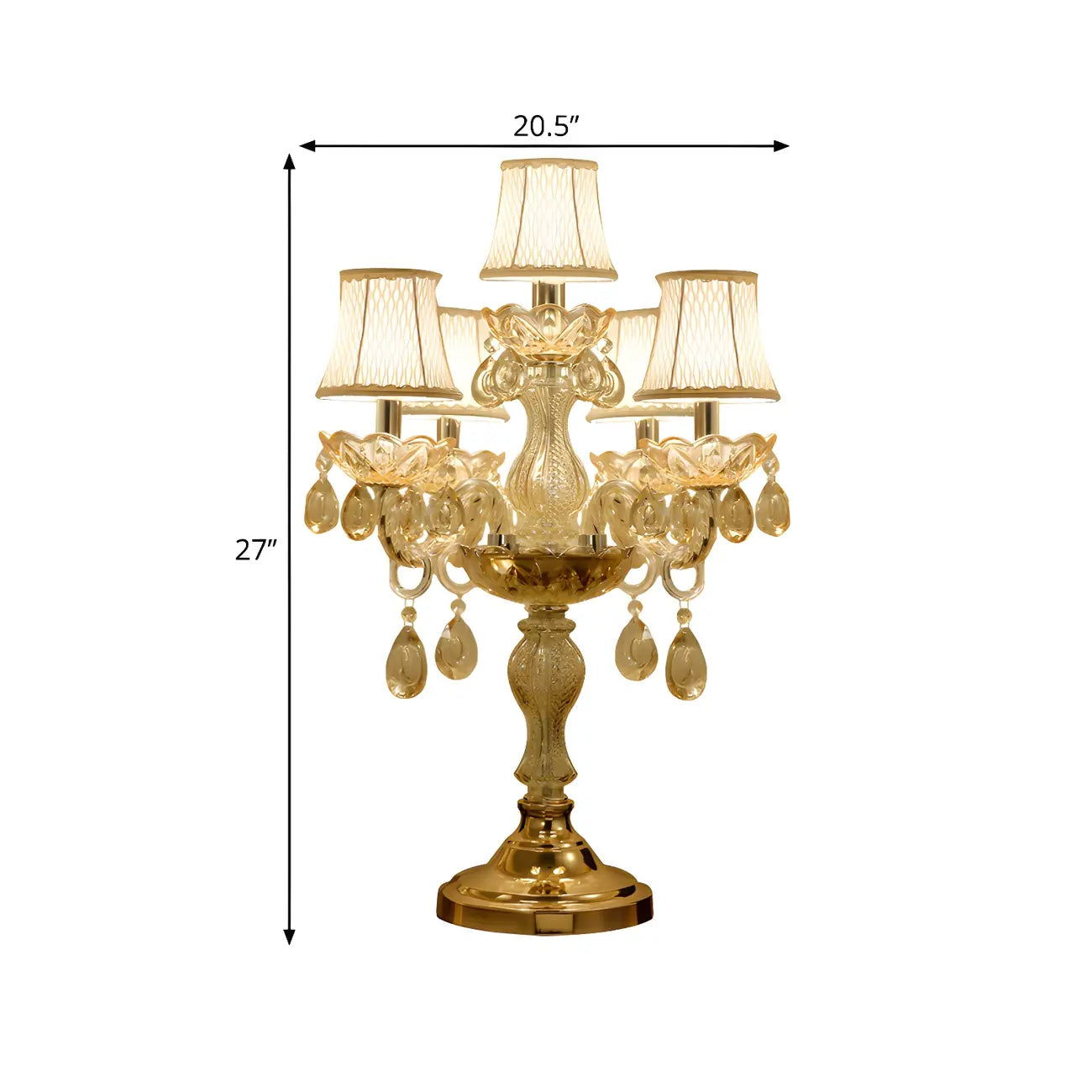 Lampe de table candélabre en cristal doré à plusieurs lumières de luxe