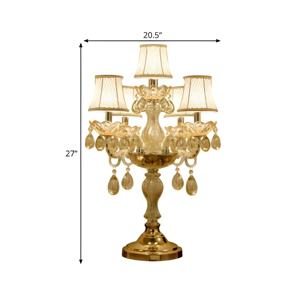 Lampe de table candélabre en cristal doré à plusieurs lumières de luxe