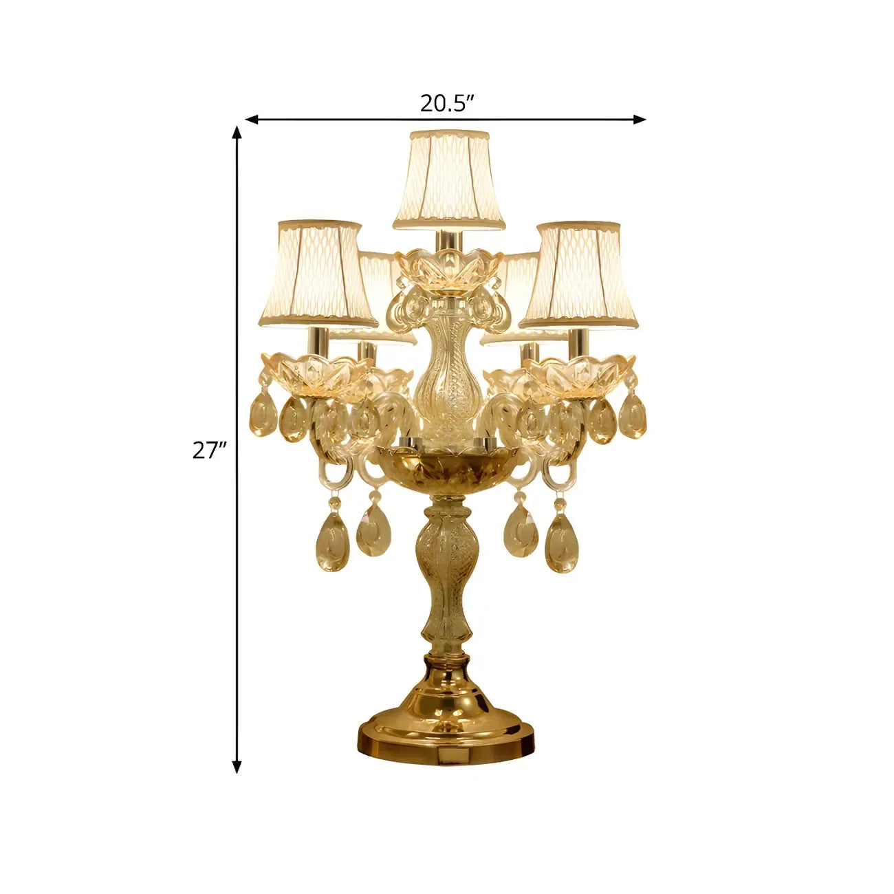 Lampe de table candélabre en cristal doré à plusieurs lumières de luxe