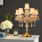 Lampe de table candélabre en cristal doré à plusieurs lumières de luxe