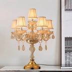 Lampe de table candélabre en cristal doré à plusieurs lumières de luxe