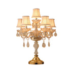 Lampe de table candélabre en cristal doré à plusieurs lumières de luxe