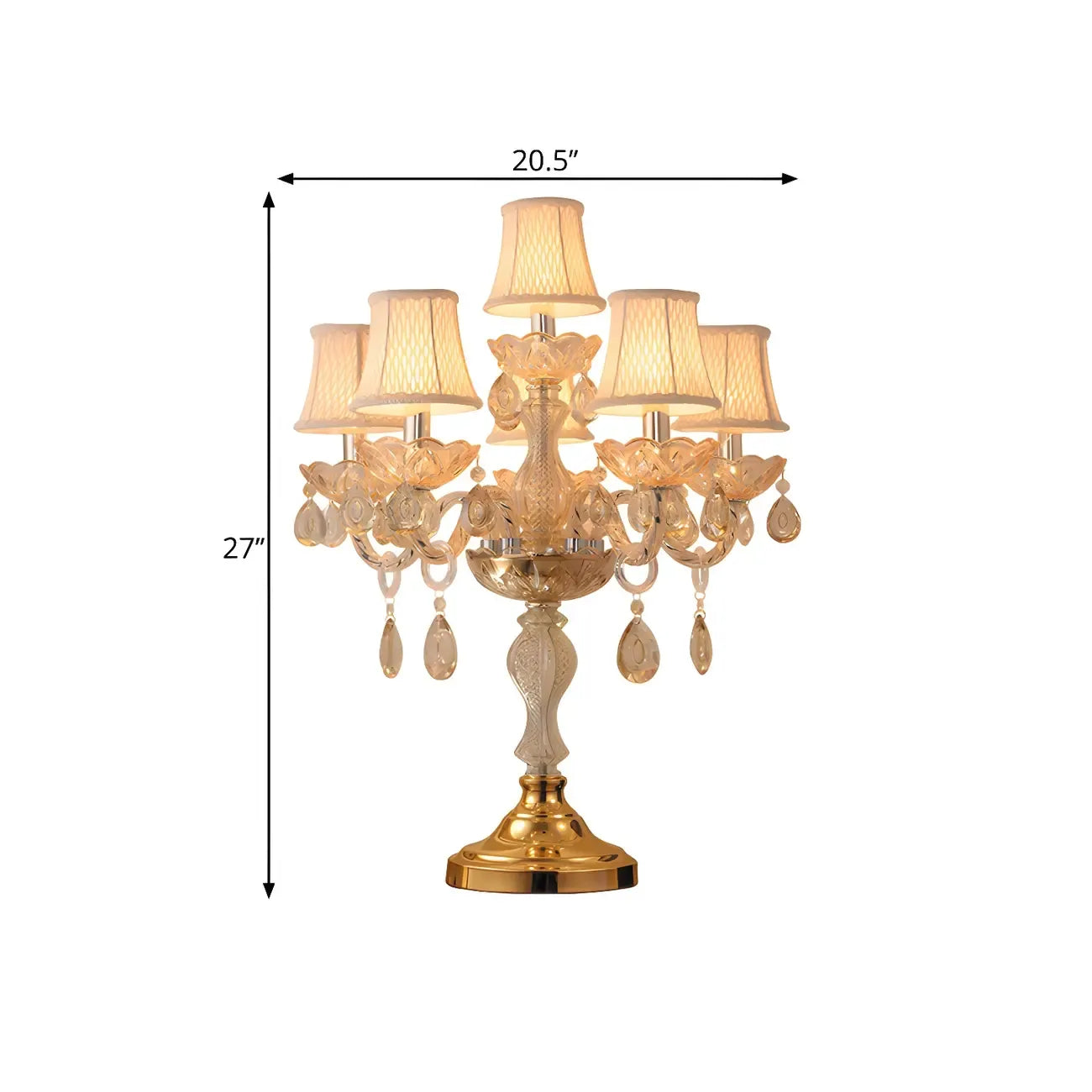 Lampe de table candélabre en cristal doré à plusieurs lumières de luxe