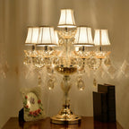 Lampe de table candélabre en cristal doré à plusieurs lumières de luxe