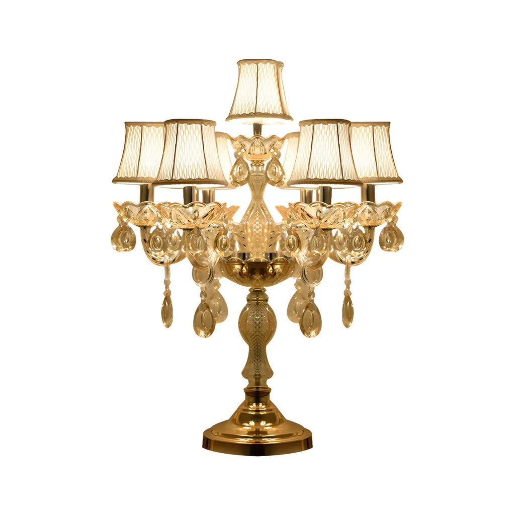 Lampe de table candélabre en cristal doré à plusieurs lumières de luxe