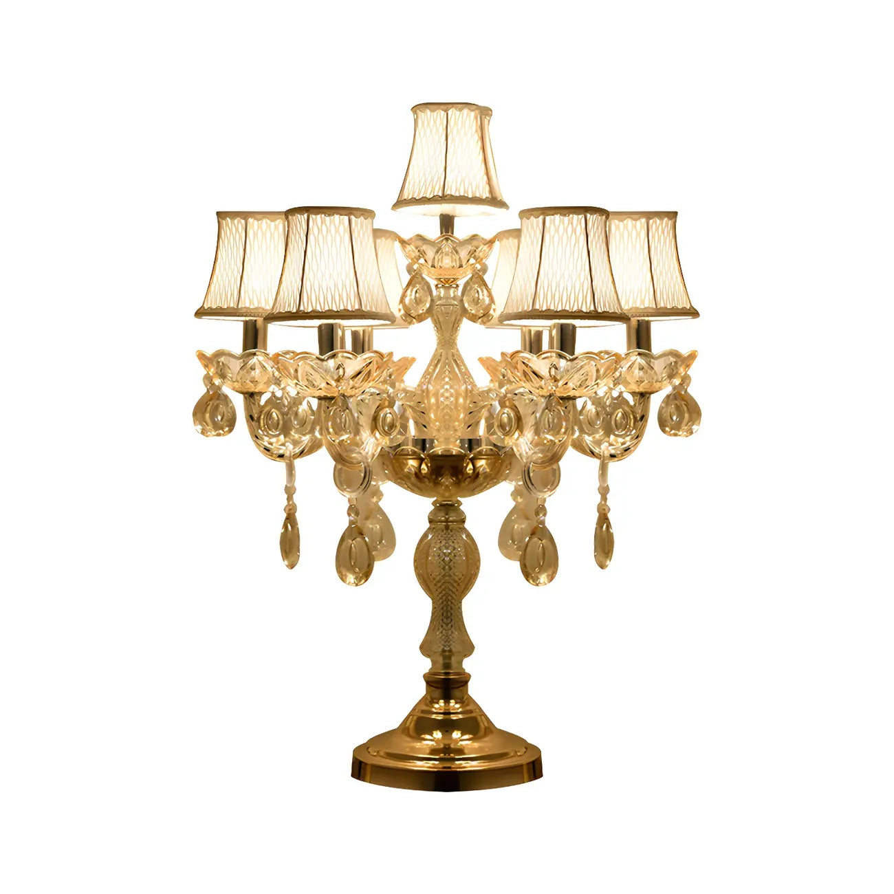 Lampe de table candélabre en cristal doré à plusieurs lumières de luxe