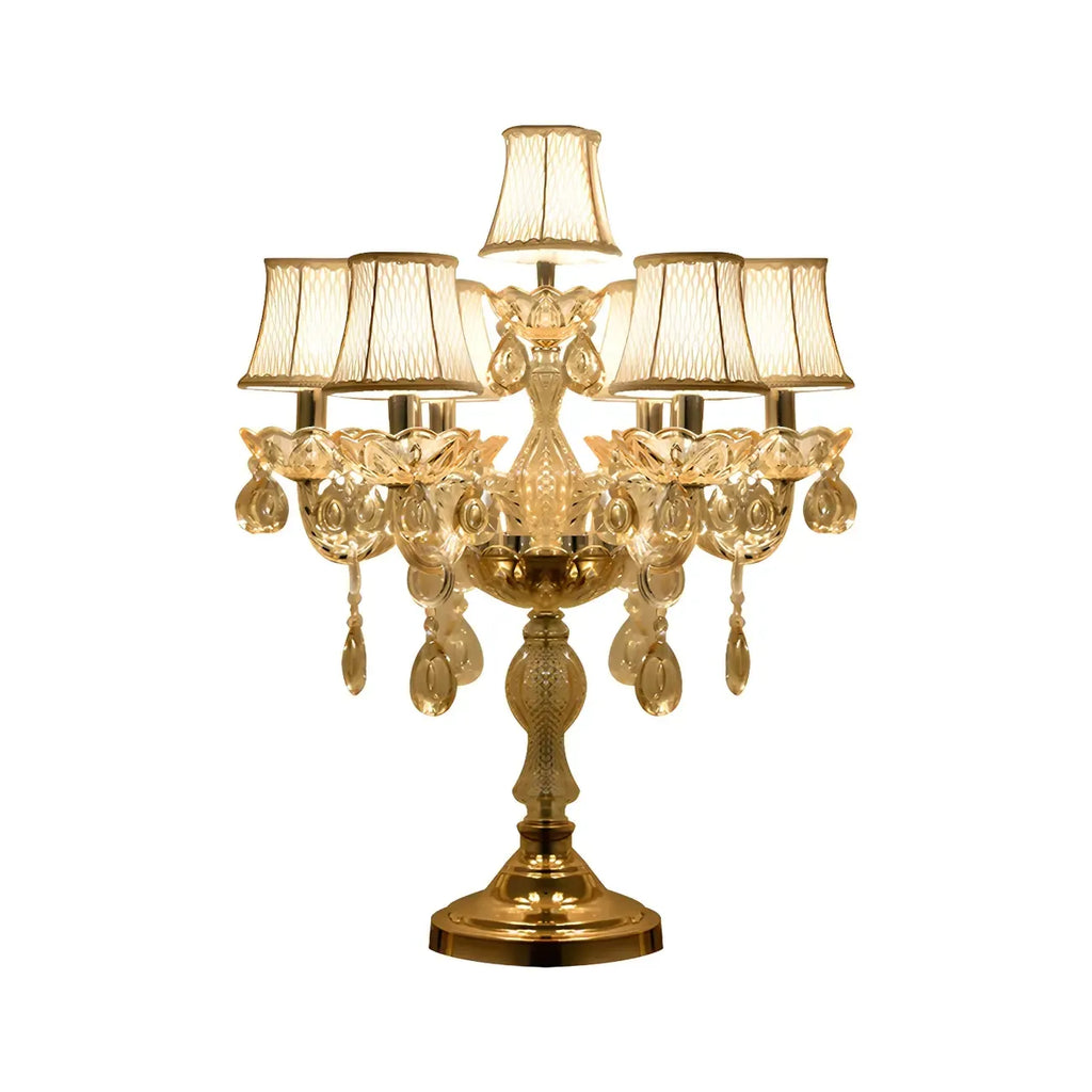 Lampe de table candélabre en cristal doré à plusieurs lumières de luxe