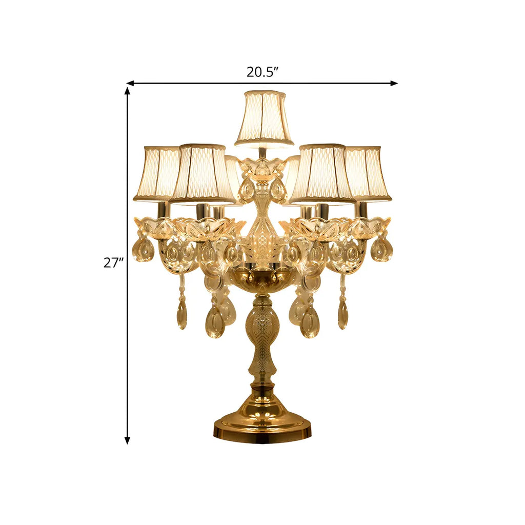 Lampe de table candélabre en cristal doré à plusieurs lumières de luxe