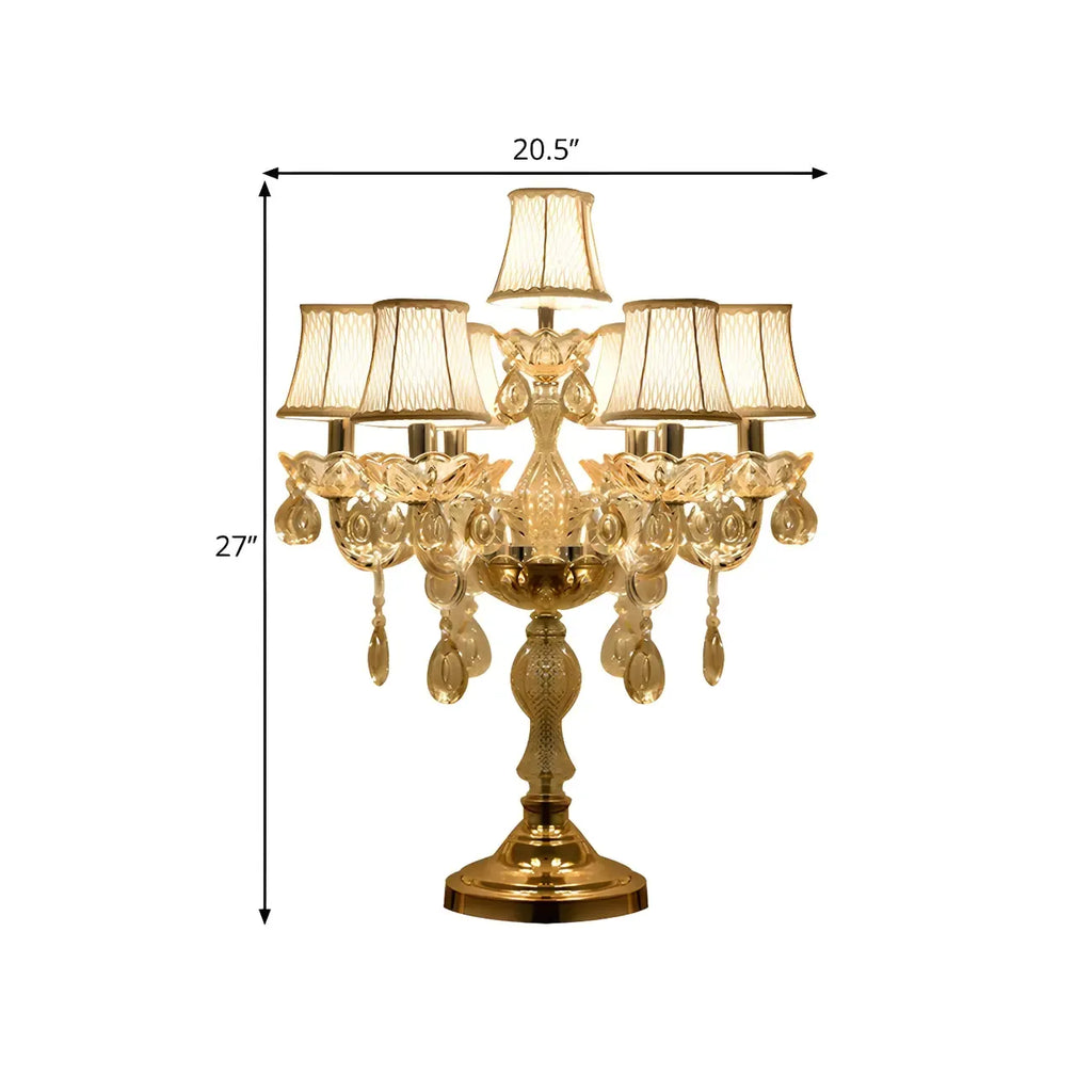 Lampe de table candélabre en cristal doré à plusieurs lumières de luxe