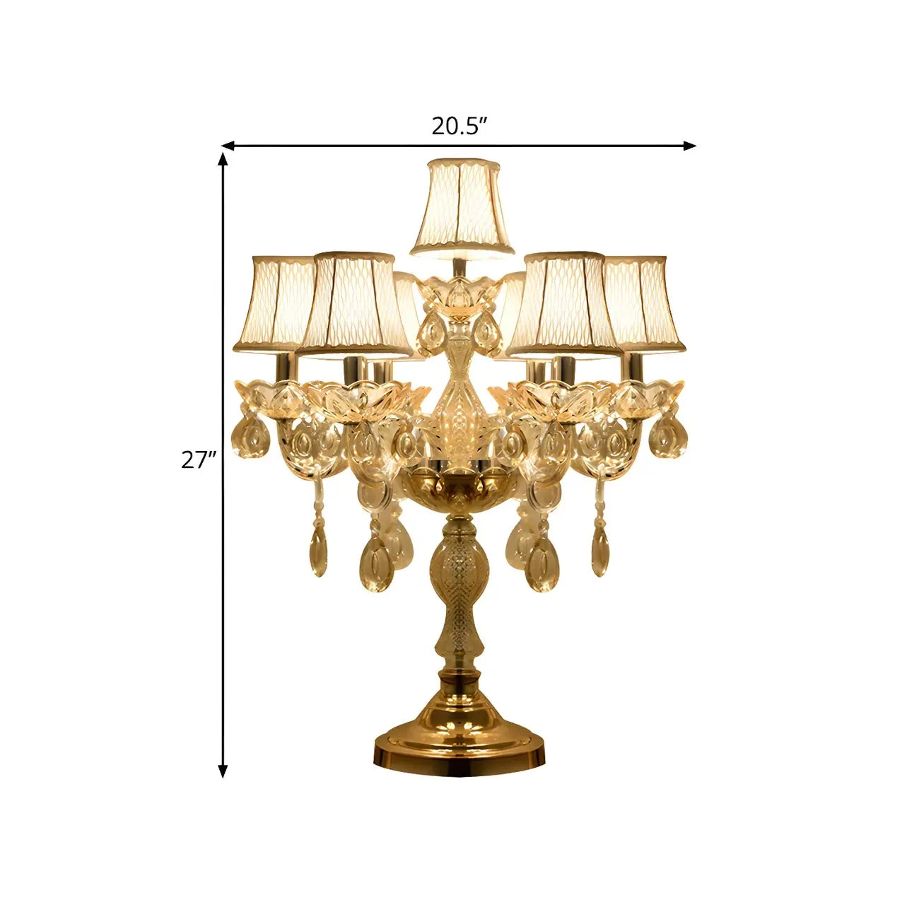 Lampe de table candélabre en cristal doré à plusieurs lumières de luxe