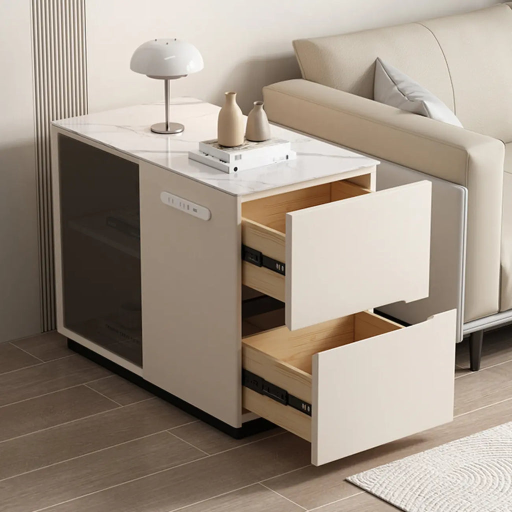 Table d'appoint mobile rectangulaire avec plateau en plastique et tiroirs de rangement